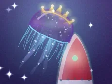 A jellyfish with a golden crown of light in the Nebula Reef tank.