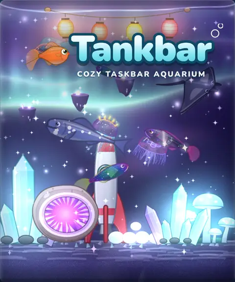 The Tankbar vertical capsule: the logo above a starry nebula tank with an aurora.